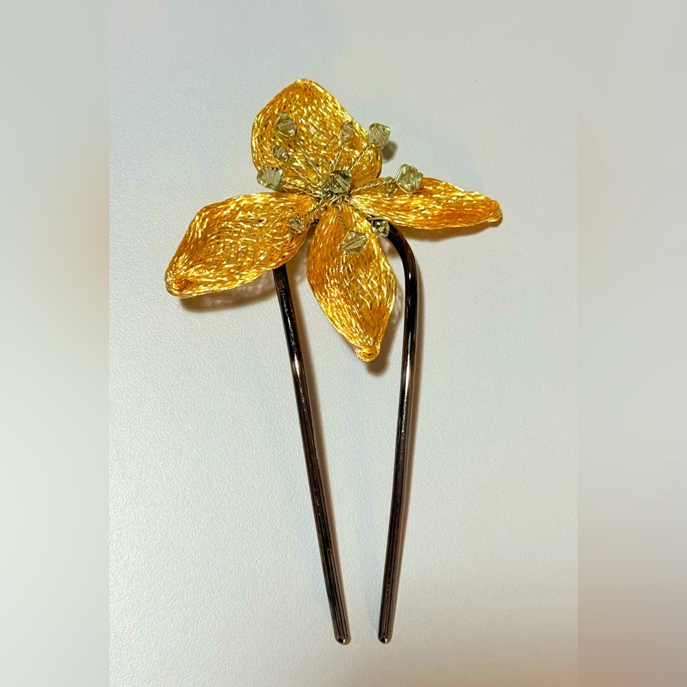 Colette Malouf Signed Hairpin Fork Floral Wire Design Petal Crystals 5 in Long